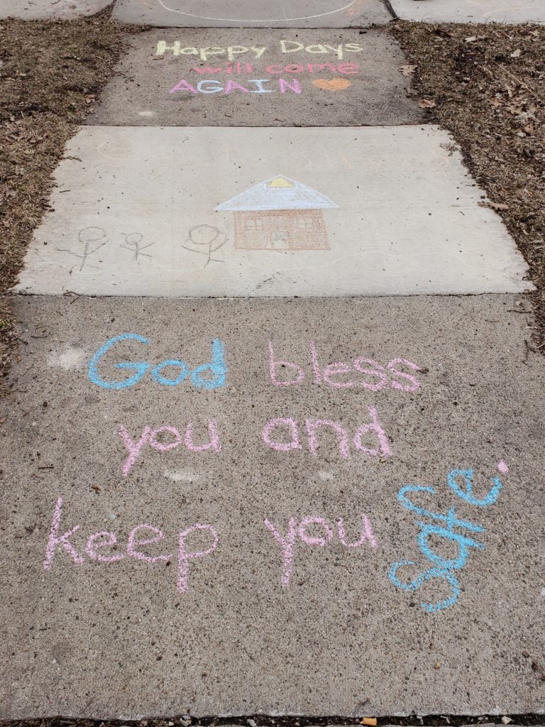 chalk art - God bless you and keep you; happy days will come again